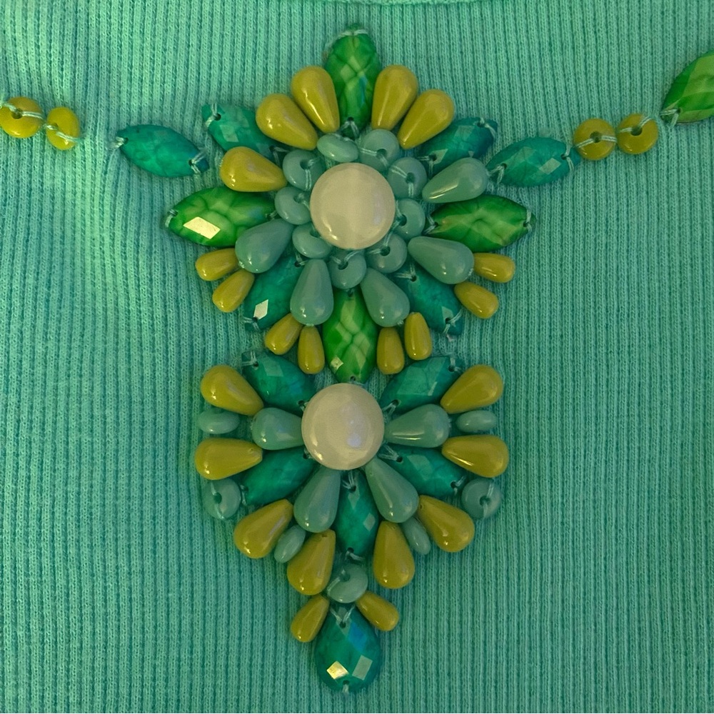 Ruby Rd Turquoise Sleeveless Top with Beaded Detail EUC M - Picture 4 of 6